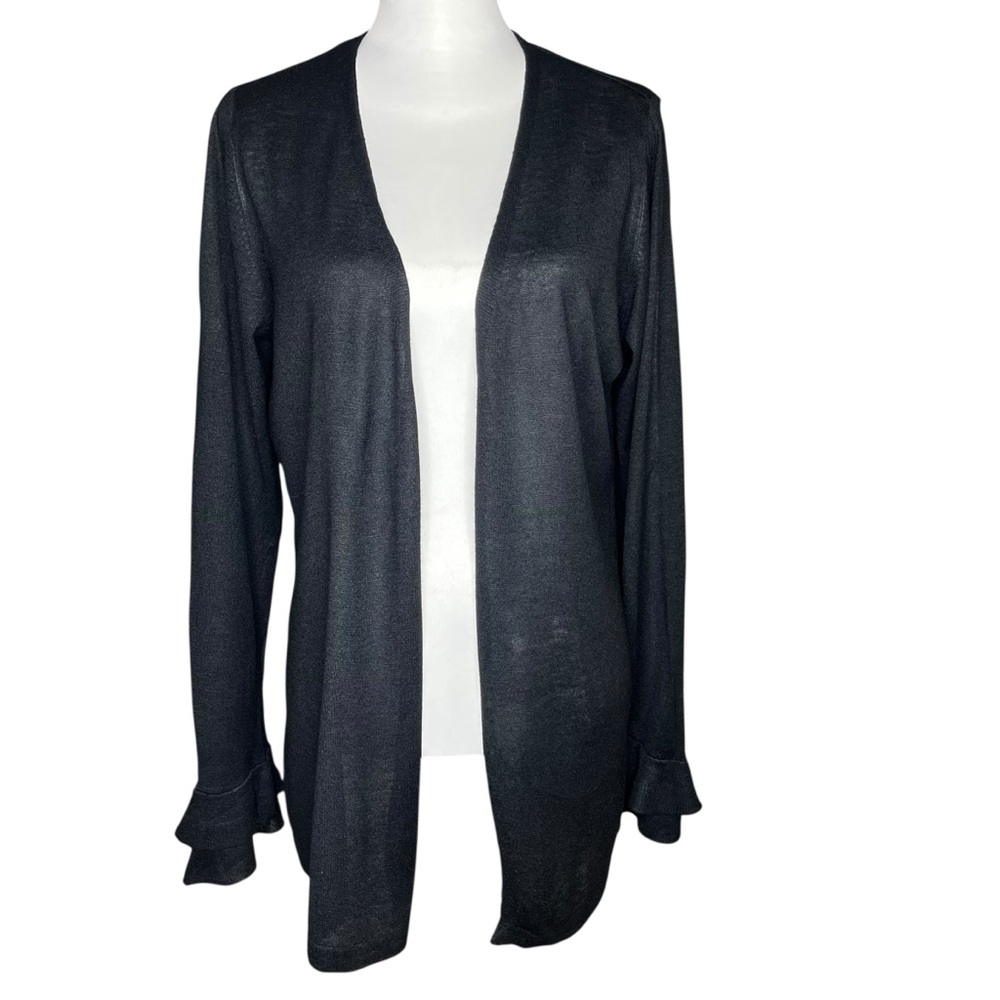 Chico's Black Cardigan Sweater Lightweight Open Front Size 2 (#2010)